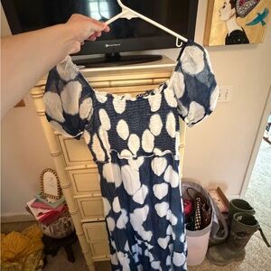 Clara the Label by Victoria Dunn Women’s Blue & White Tie-Dye Puff Sleeve Dress